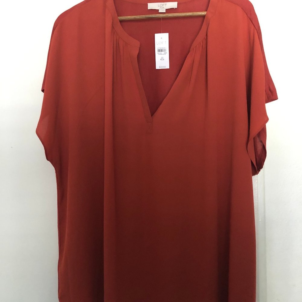 Burnt Sienna Mixed Media Split Neck Top